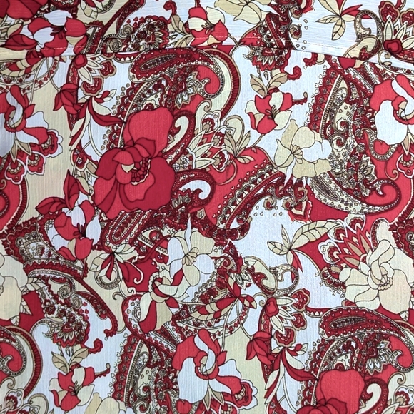 4/$80 Donnkenny Woman Floral Paisley Collared Blouse Lightweight Red White - Picture 4 of 7